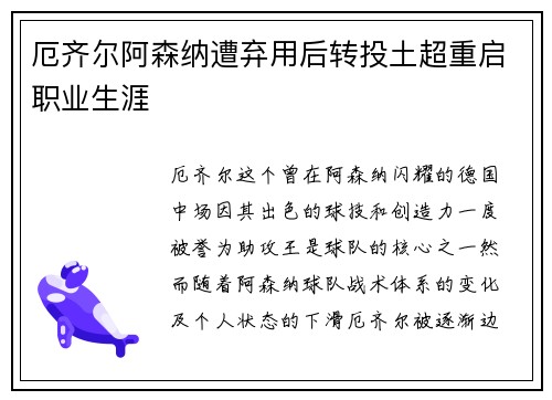 厄齐尔阿森纳遭弃用后转投土超重启职业生涯